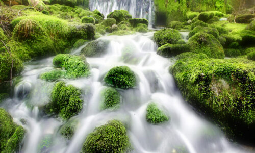 Garnetts Year -  The ghost like waters of Sykes Beck Dam cascade over the moss covered rocks in this scene from Kilnsey , Wharfedale .
